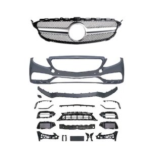 Mercedes C Class W205 Grille + Front Bumper Assy Kit - Omac - AMG - Silver - '15-'21 Mercedes C Class W205 Grille + Front Bumper Assy Kit - Omac - AMG - Silver - '15-'21